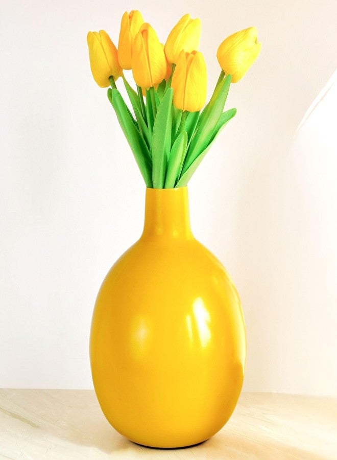 BEHOMA Metal Flower Vase for Home Dcor Living Room Office Wedding| Table Decorative Item for Festivals Birthday Sunshine Yellow 1Pcs (Flower Not Included, Round) - Image 5